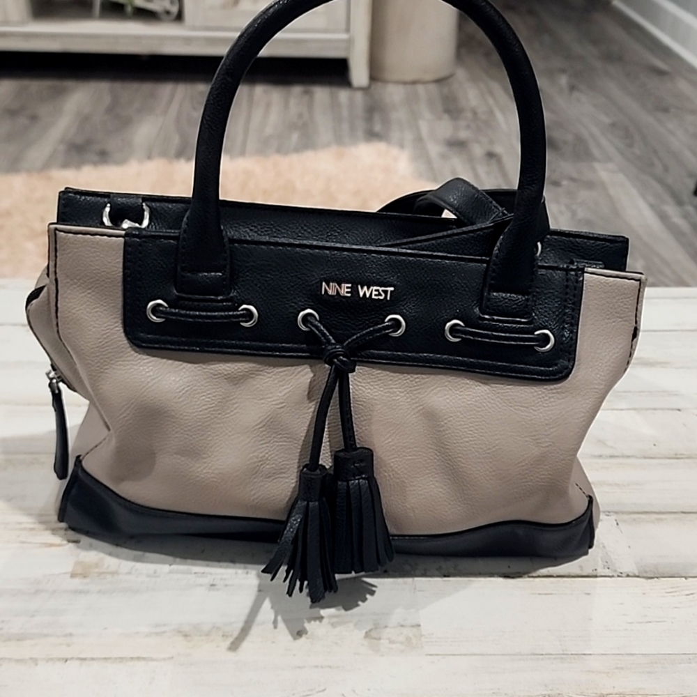 Taupe and black nine west shoulder or hand bag